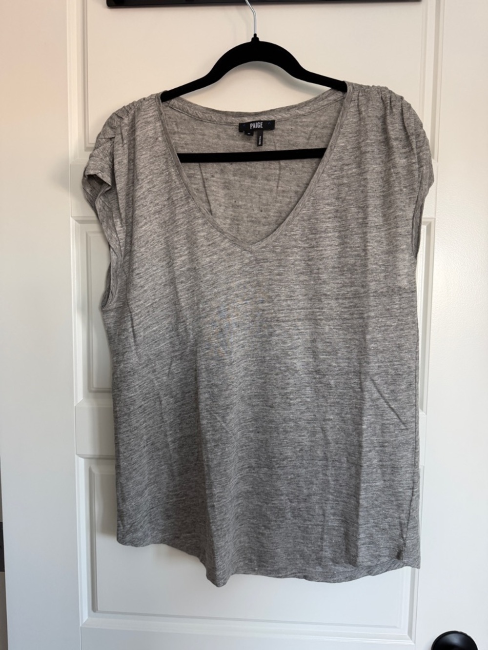 PAIGE Anthropologie100% Linen Heather Grey V-Neck Cap Sleeve Tank Top